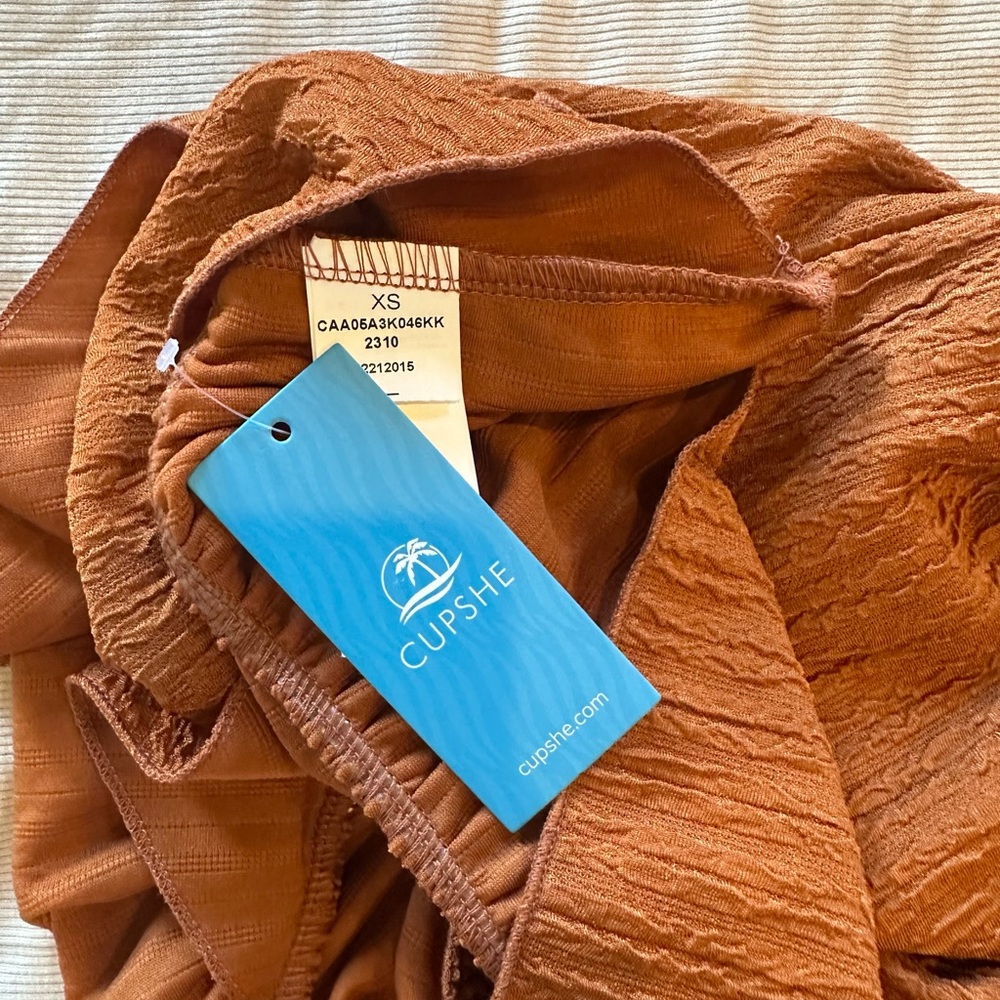 Cupshe Pumpkin Spice Rib Ruched Mini Dress - Picture 4 of 7